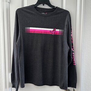 Susan G. Komen Long-Sleeve Shirt Womens XL Gray & Pink "Proud To Fight" Recycled